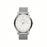 Emporio Armani Luigi Silver Mesh Bracelet White Dial Quartz Watch for Gents 43mm (AR1812)
